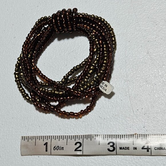 Boho Brown Bronze Seed Beaded Multi Strand Stretch Bracelet Fashion Jewelry - Picture 4 of 4